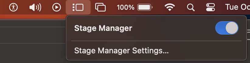 Turning off Stage Manager from Mac Menu Bar